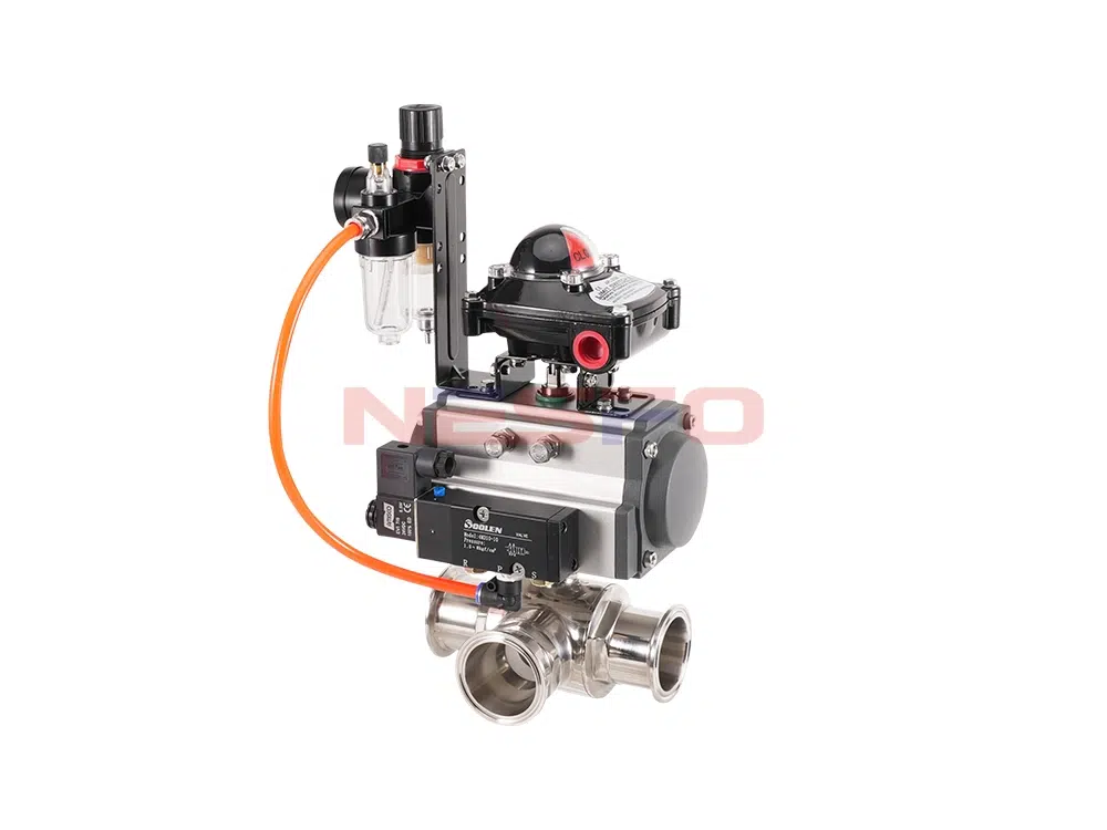 Van bi ba chiều bằng thép không gỉ 304, lắp ráp nhanh bằng khí nén Q684F-10P