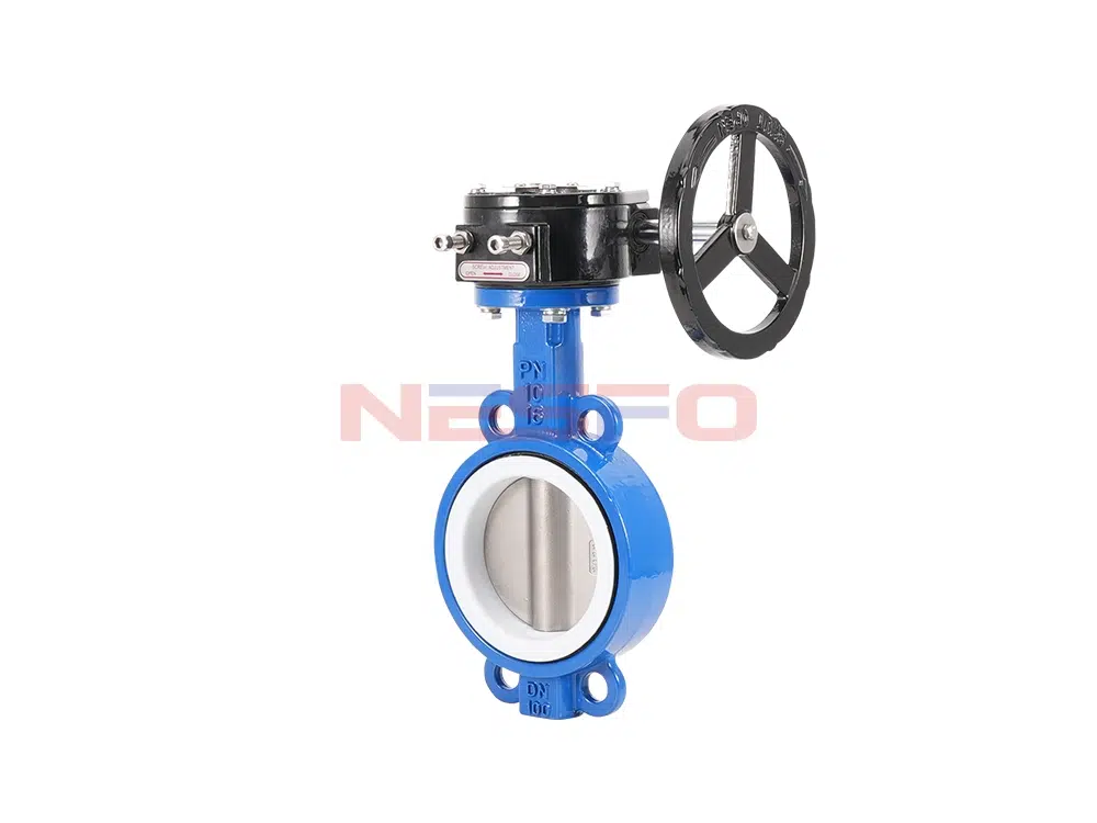 球墨铸铁涡轮四氟对夹蝶阀 D371F-16Q