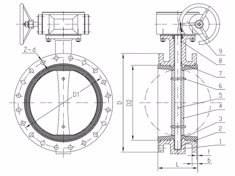 304 Stainless Steel Worm Gear PTFE Flanged Butterfly Valve D341F-16P